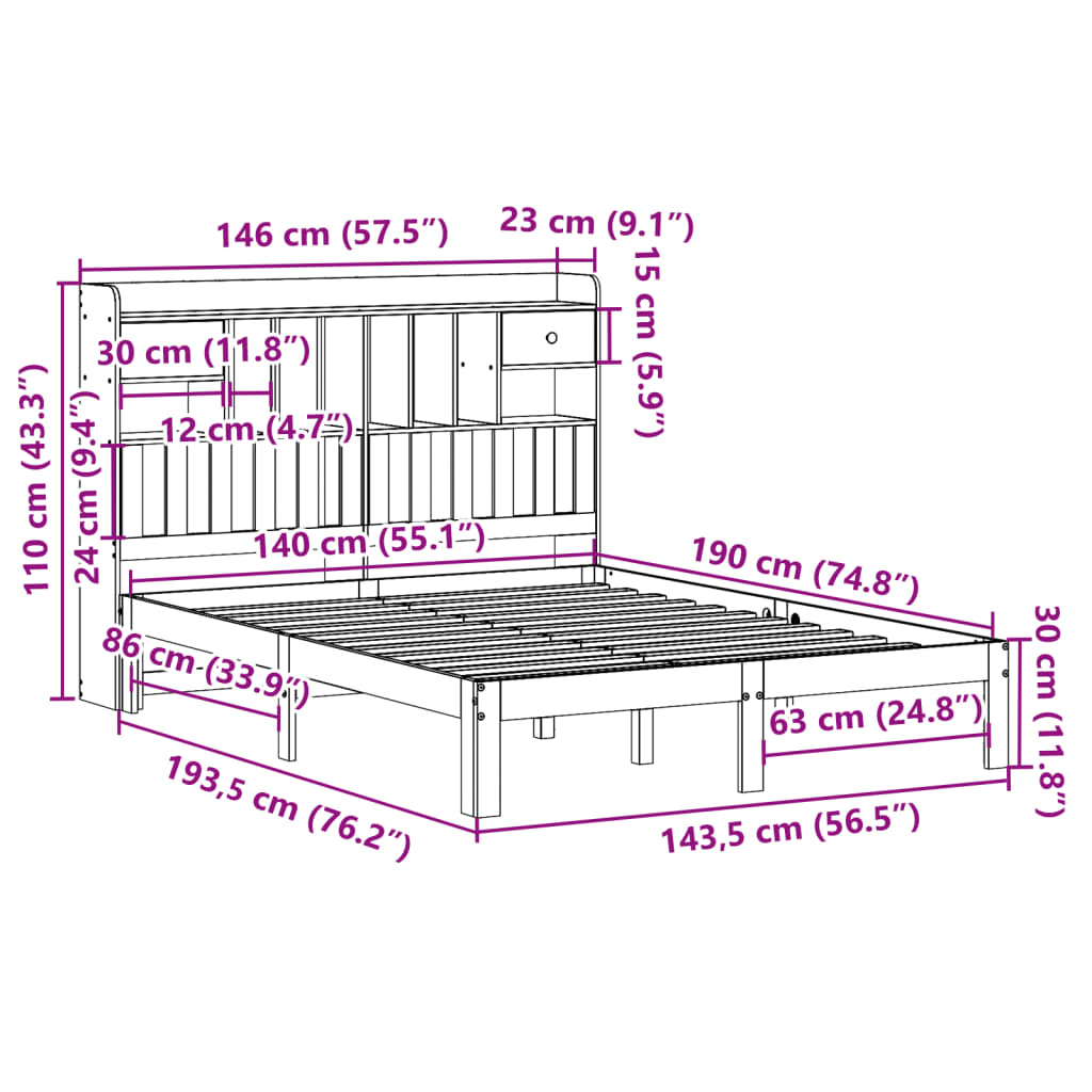 Bed met boekenkast zonder matras massief grenenhout 140x190 cm Bedden & bedframes | Creëer jouw Trendy Thuis | Gratis bezorgd & Retour | Trendy.nl