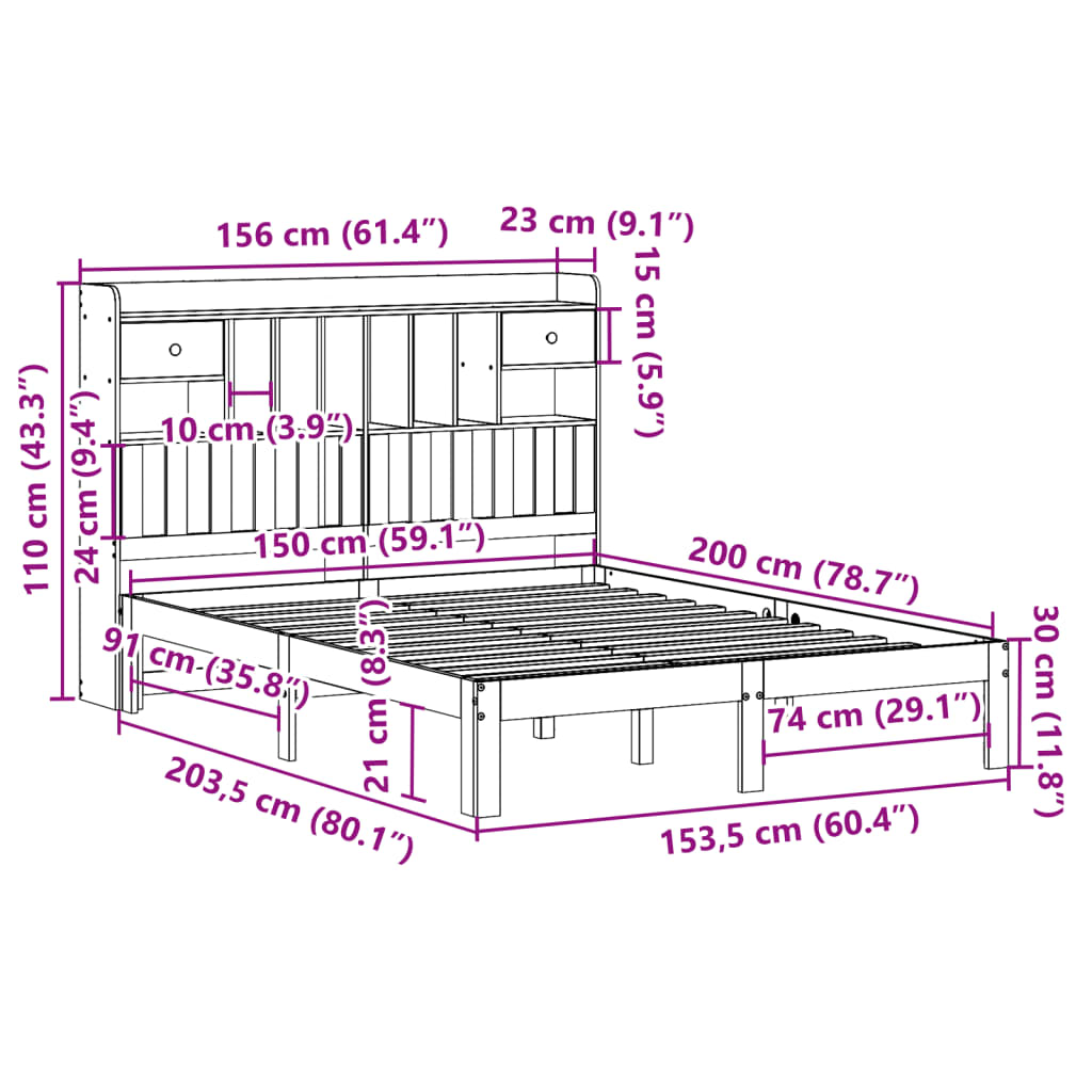 Bed met boekenkast zonder matras massief grenenhout 150x200 cm Bedden & bedframes | Creëer jouw Trendy Thuis | Gratis bezorgd & Retour | Trendy.nl