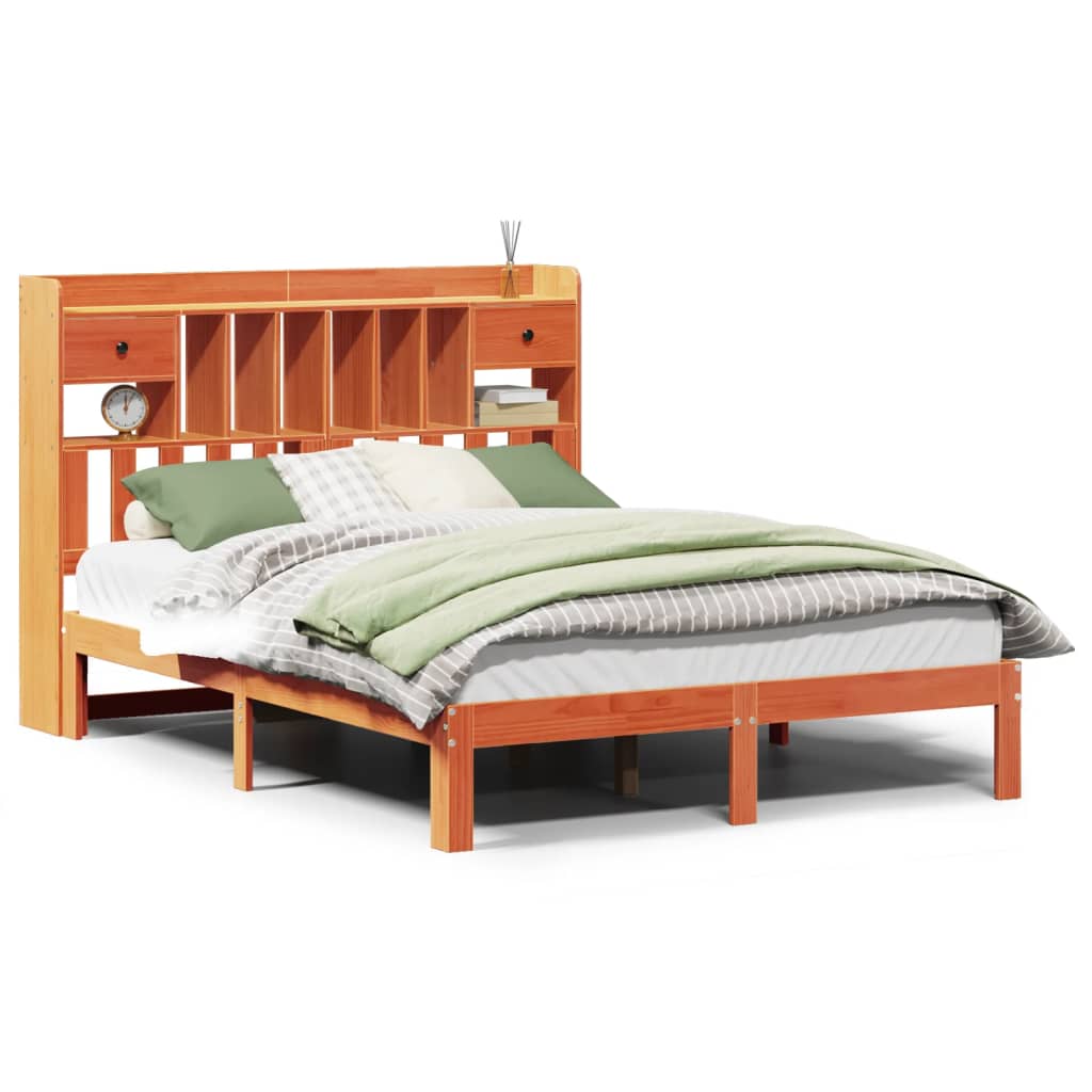 Bed met boekenkast zonder matras grenenhout wasbruin 140x190 cm Bedden & bedframes | Creëer jouw Trendy Thuis | Gratis bezorgd & Retour | Trendy.nl