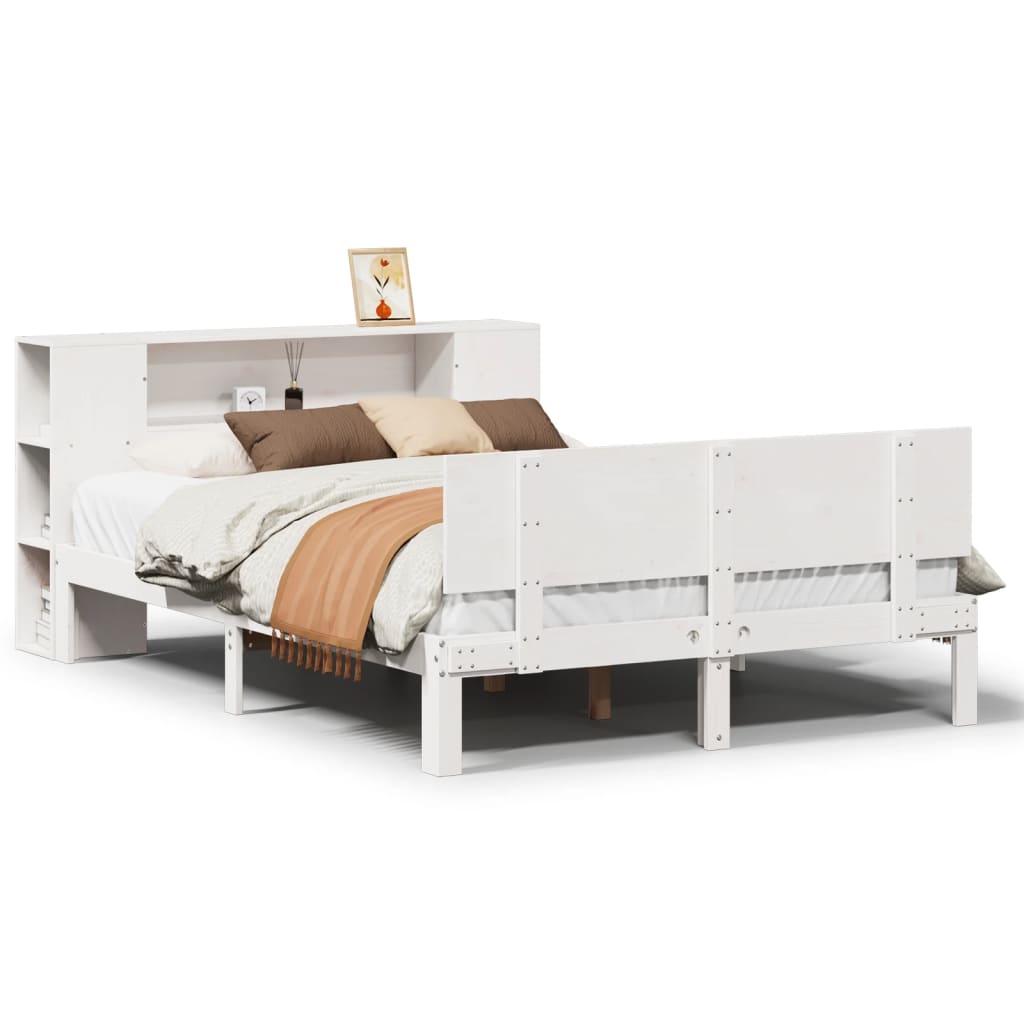 Bed met boekenkast zonder matras grenenhout wit 135x190 cm