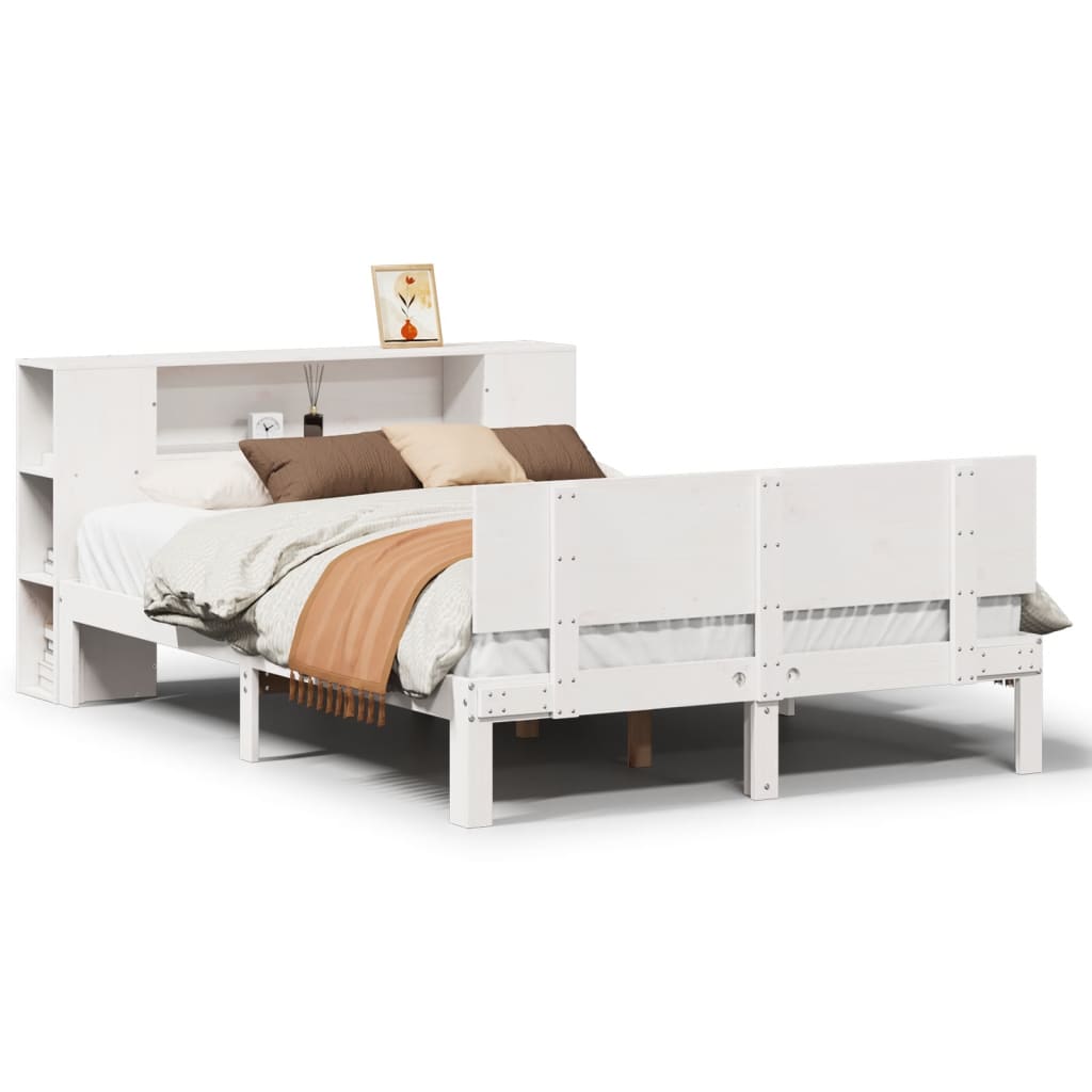 Bed met boekenkast zonder matras grenenhout wit 150x200 cm