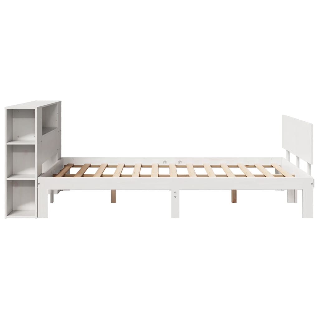 Bed met boekenkast zonder matras grenenhout wit 150x200 cm