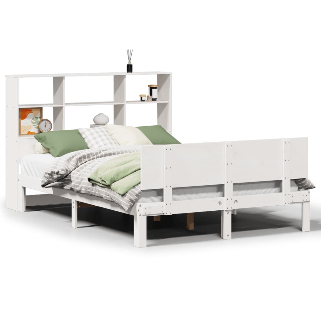 Bed met boekenkast zonder matras grenenhout wit 135x190 cm