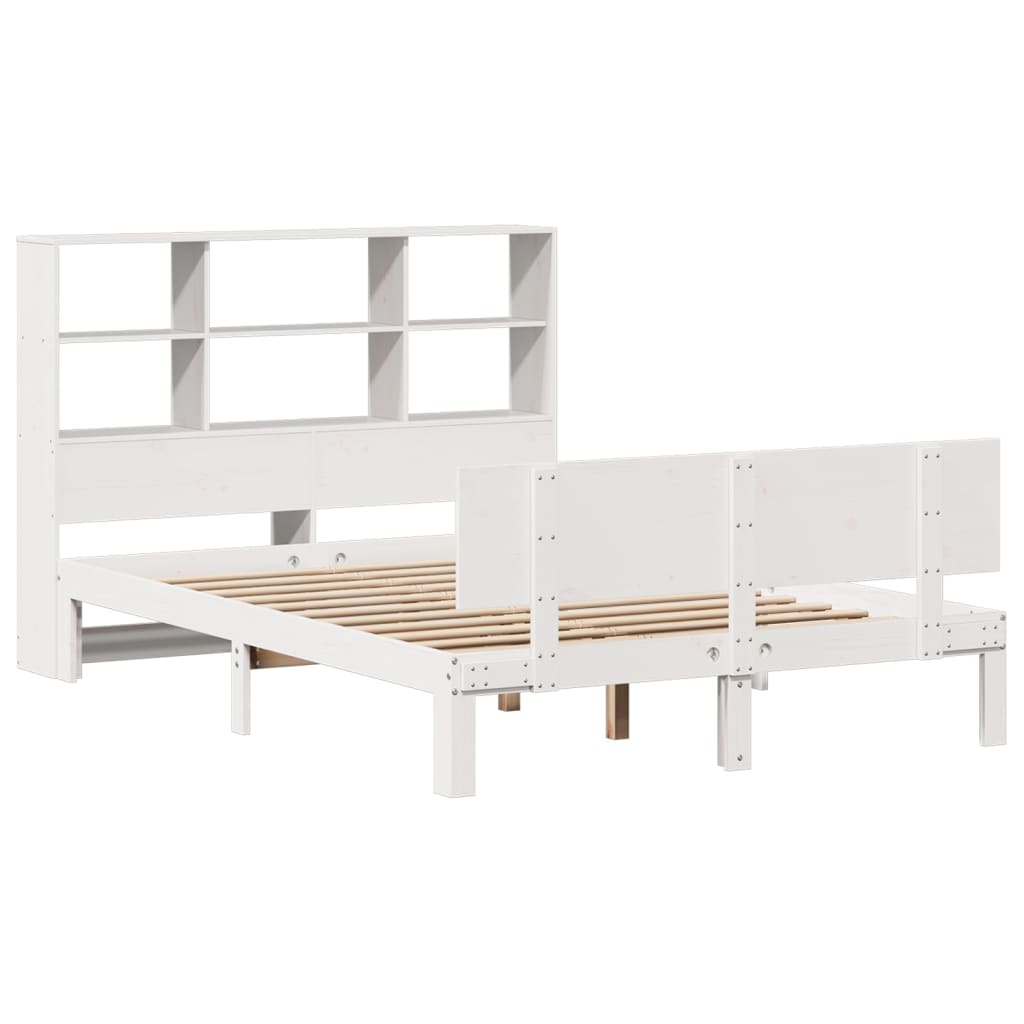 Bed met boekenkast zonder matras grenenhout wit 135x190 cm