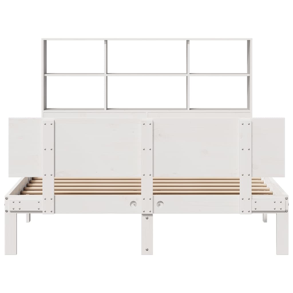 Bed met boekenkast zonder matras grenenhout wit 135x190 cm