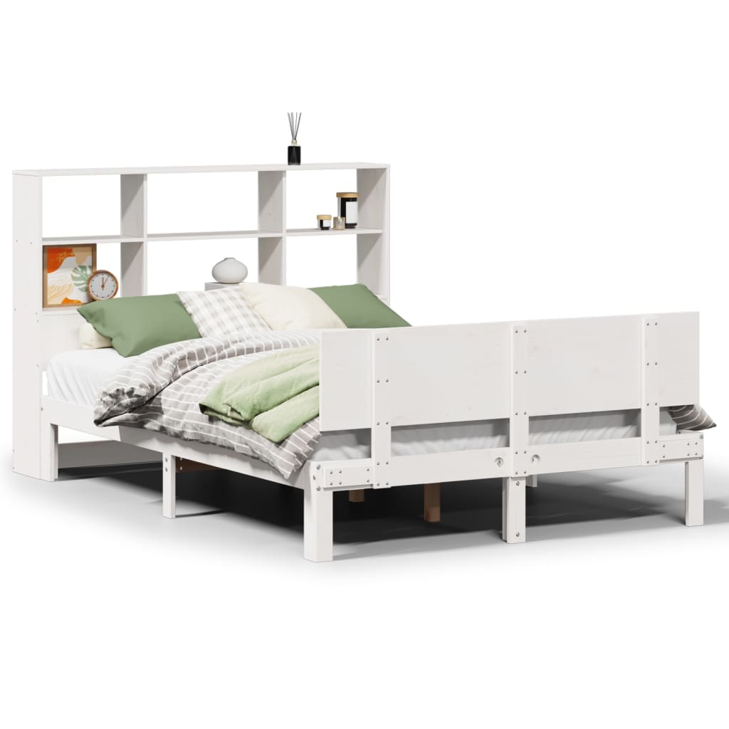 Bed met boekenkast zonder matras grenenhout wit 140x190 cm