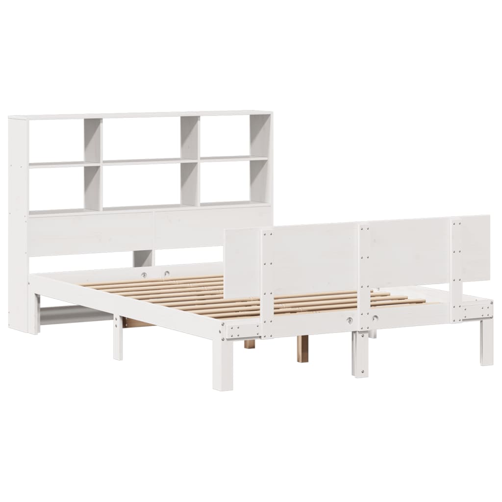 Bed met boekenkast zonder matras grenenhout wit 140x190 cm