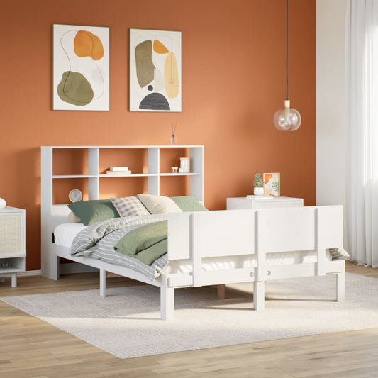 Bed met boekenkast zonder matras grenenhout wit 140x190 cm