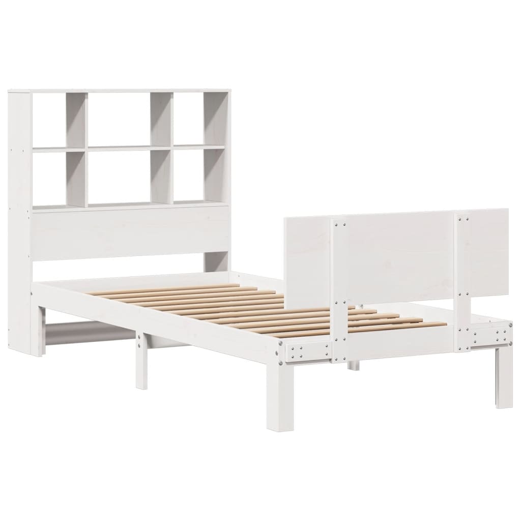 Bed met boekenkast zonder matras grenenhout wit 100x200 cm