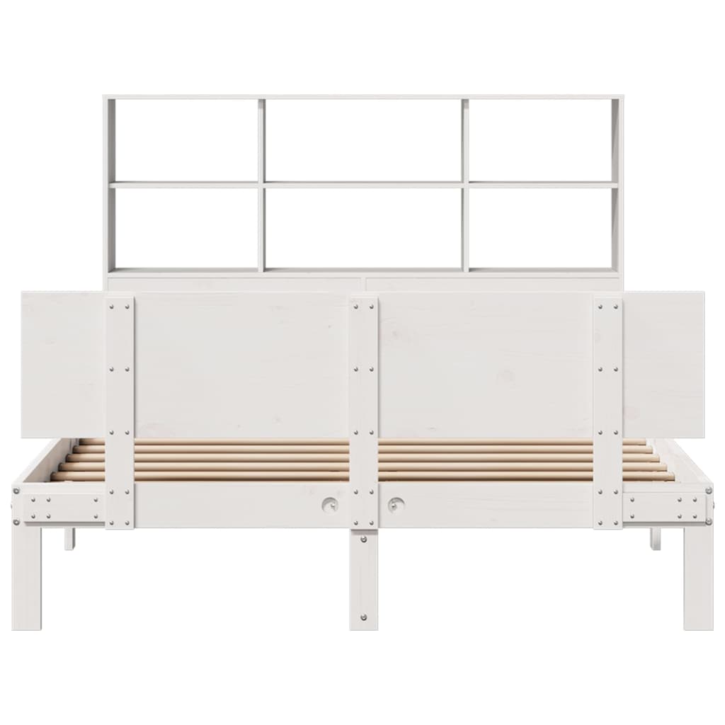 Bed met boekenkast zonder matras grenenhout wit 150x200 cm