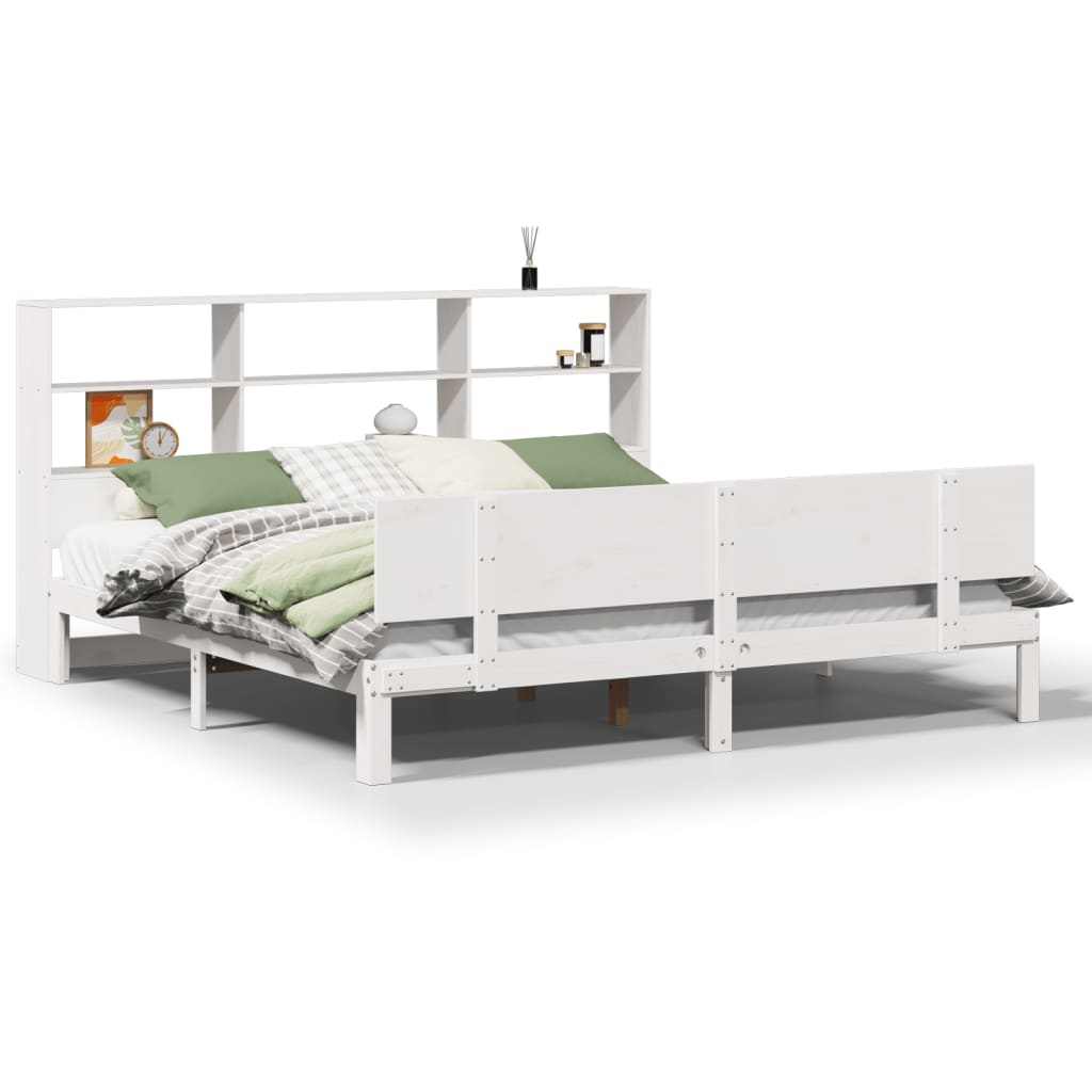 Bed met boekenkast zonder matras grenenhout wit 180x200 cm