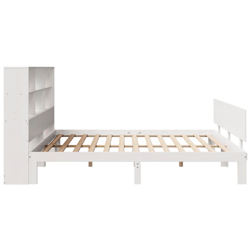 Bed met boekenkast zonder matras grenenhout wit 200x200 cm