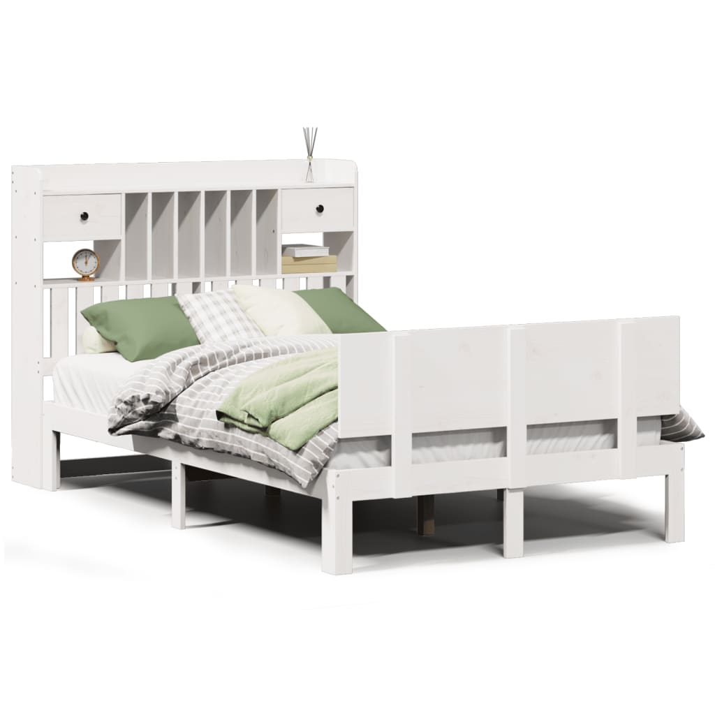 Bed met boekenkast zonder matras grenenhout wit 120x190 cm