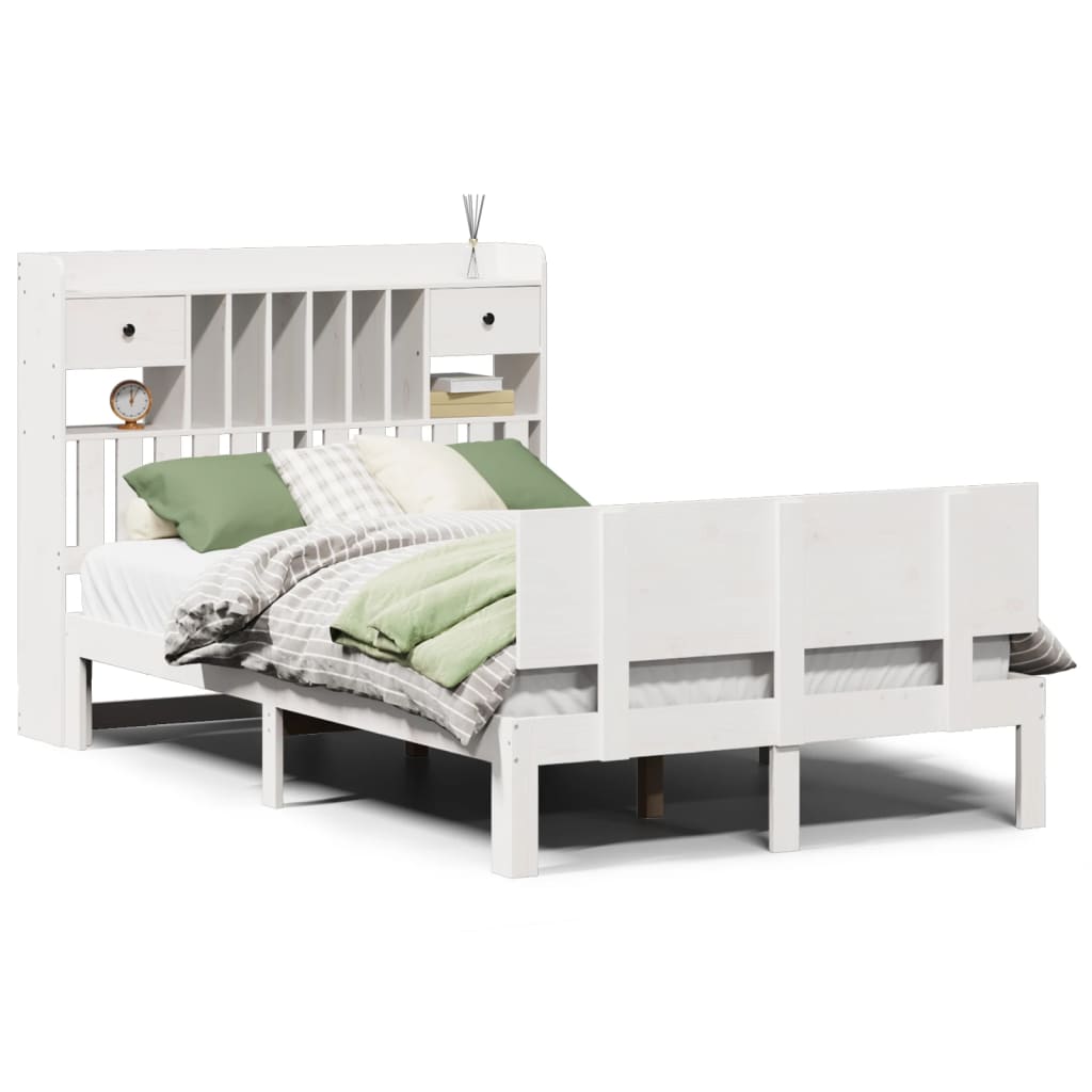 Bed met boekenkast zonder matras grenenhout wit 135x190 cm