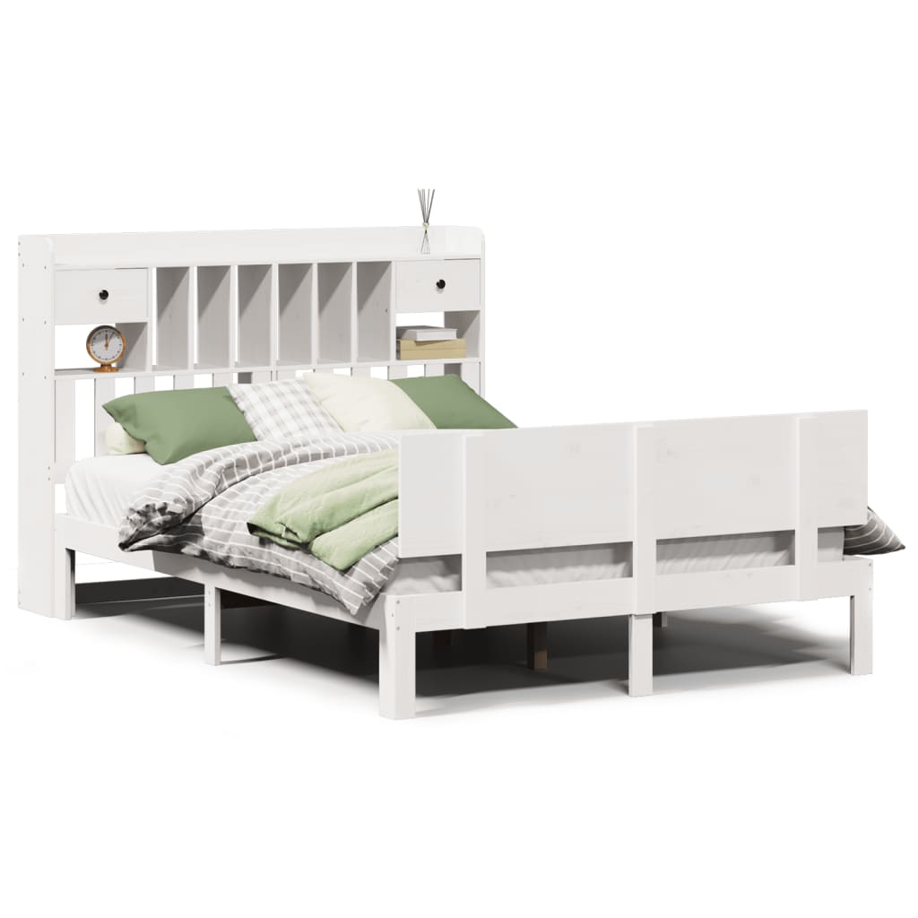 Bed met boekenkast zonder matras grenenhout wit 140x190 cm