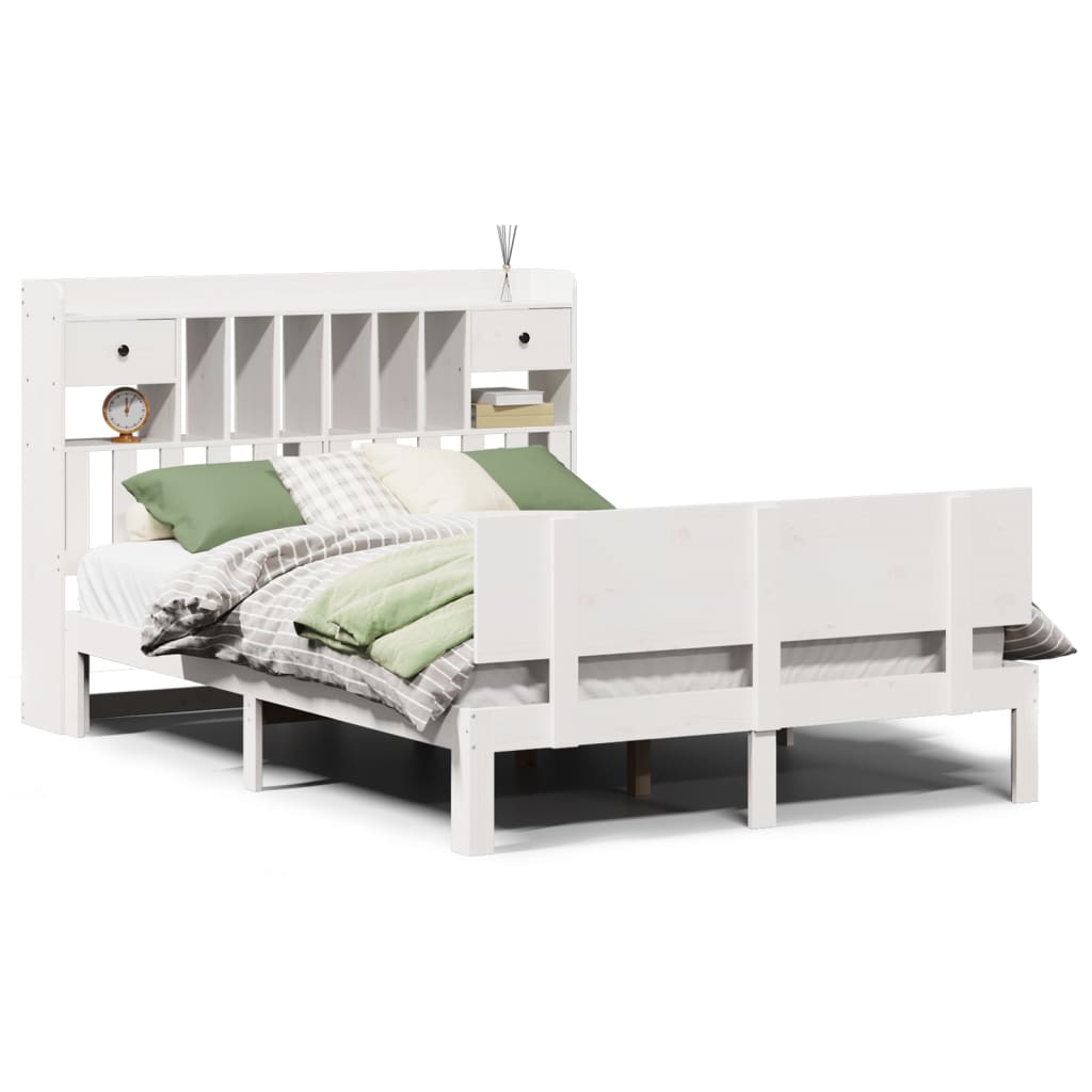 Bed met boekenkast zonder matras grenenhout wit 140x200 cm