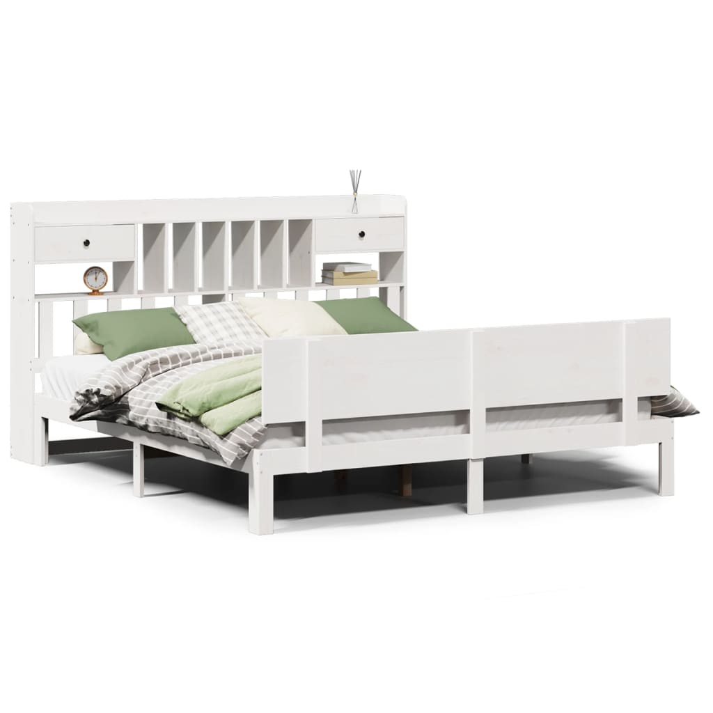 Bed met boekenkast zonder matras grenenhout wit 180x200 cm