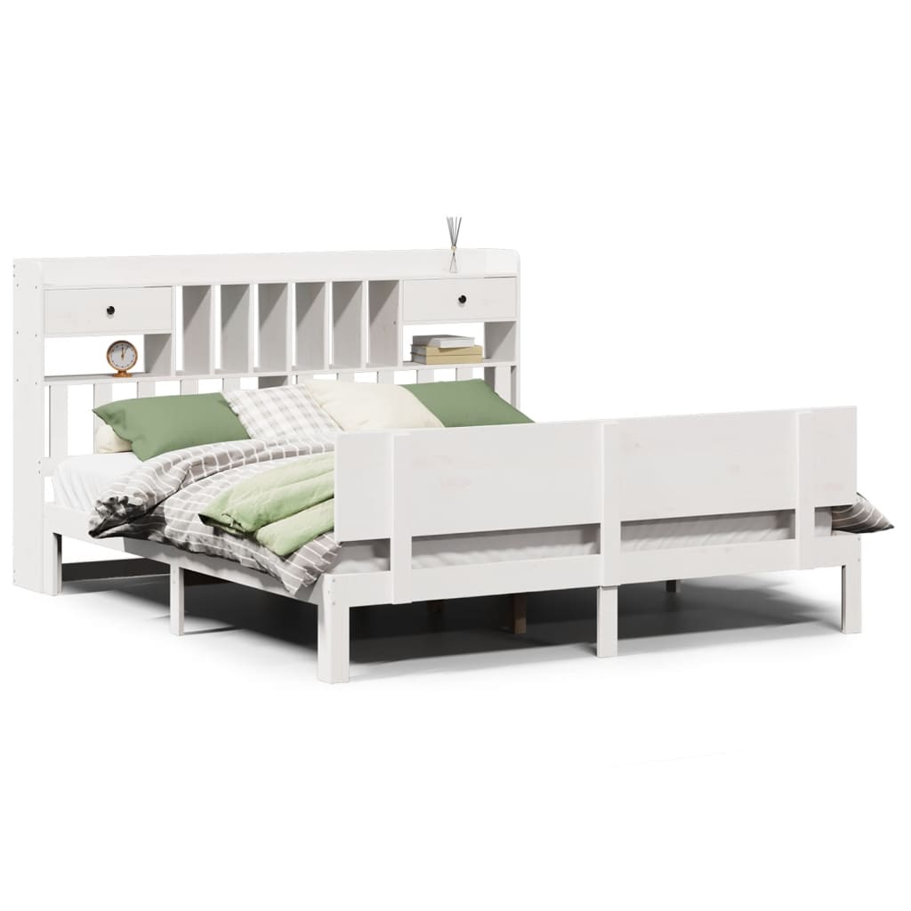 Bed met boekenkast zonder matras grenenhout wit 200x200 cm