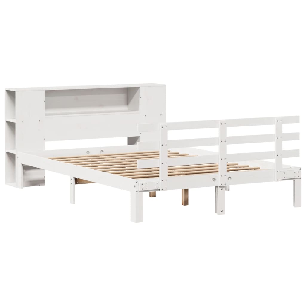 Bed met boekenkast zonder matras grenenhout wit 135x190 cm