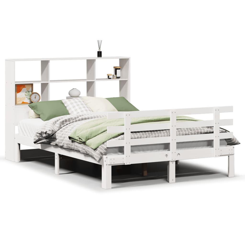 Bed met boekenkast zonder matras grenenhout wit 135x190 cm