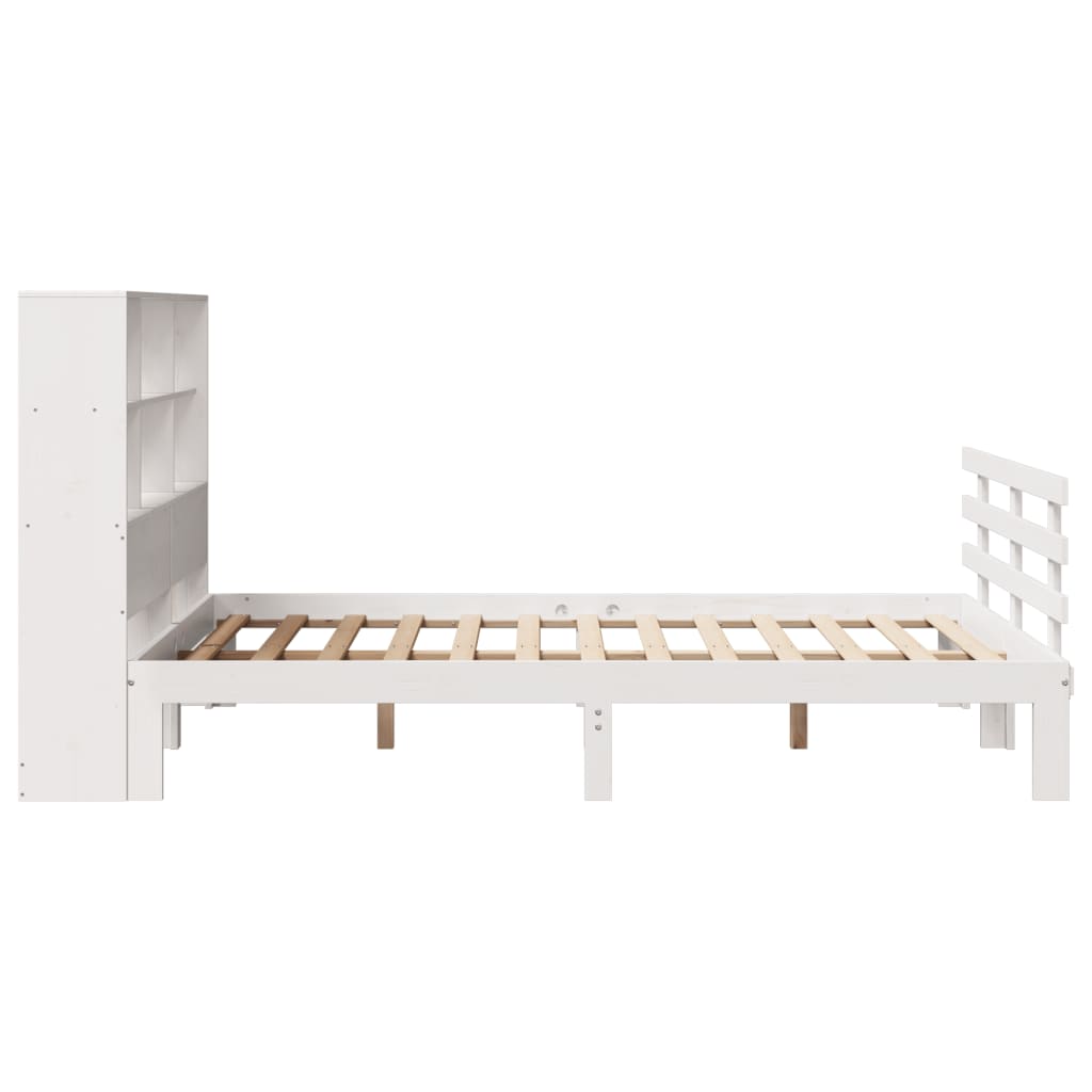 Bed met boekenkast zonder matras grenenhout wit 135x190 cm