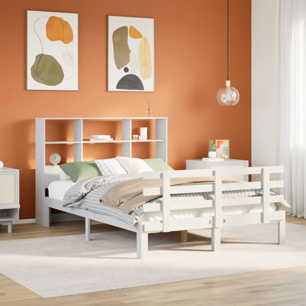 Bed met boekenkast zonder matras grenenhout wit 135x190 cm