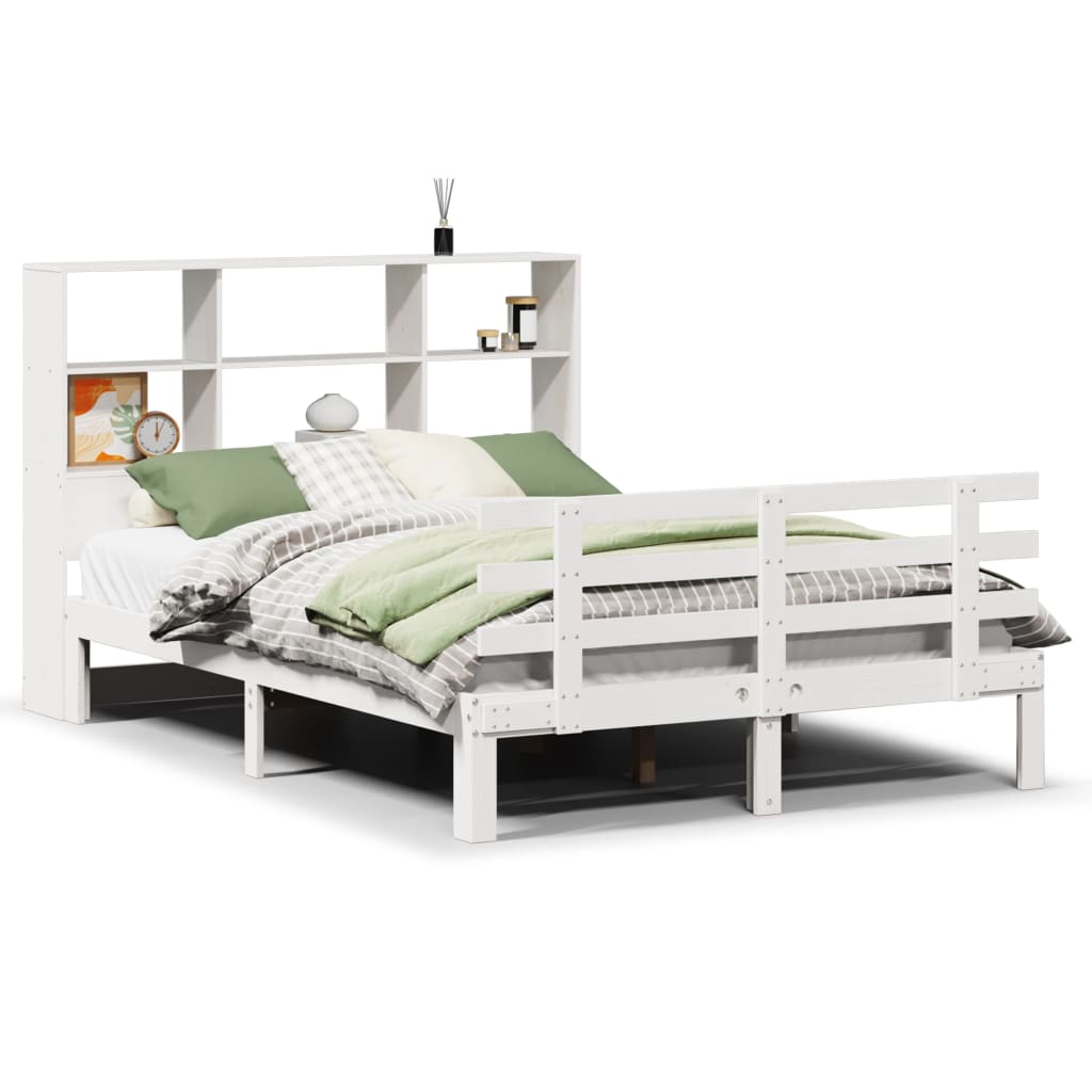 Bed met boekenkast zonder matras grenenhout wit 140x190 cm