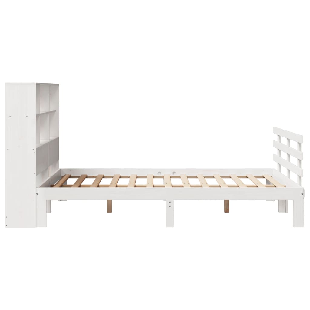 Bed met boekenkast zonder matras grenenhout wit 140x190 cm