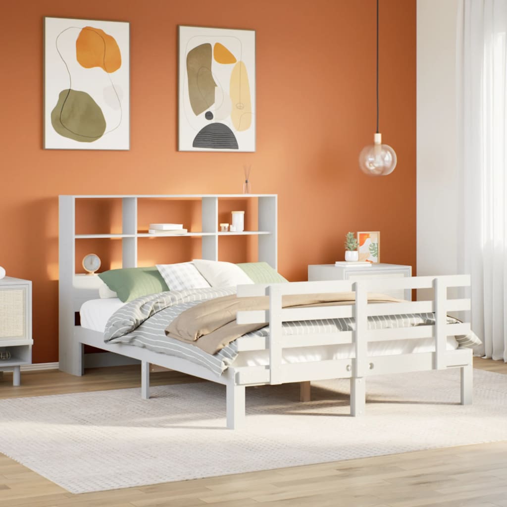 Bed met boekenkast zonder matras grenenhout wit 160x200 cm