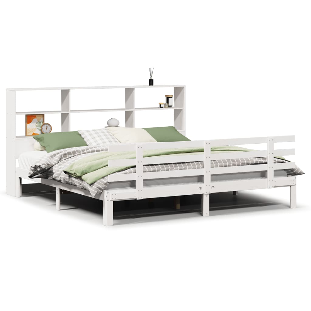 Bed met boekenkast zonder matras grenenhout wit 180x200 cm