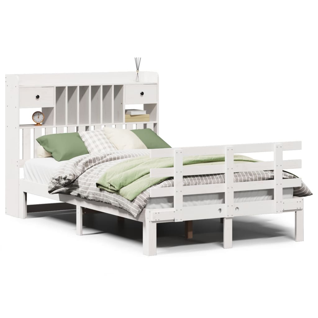 Bed met boekenkast zonder matras grenenhout wit 135x190 cm