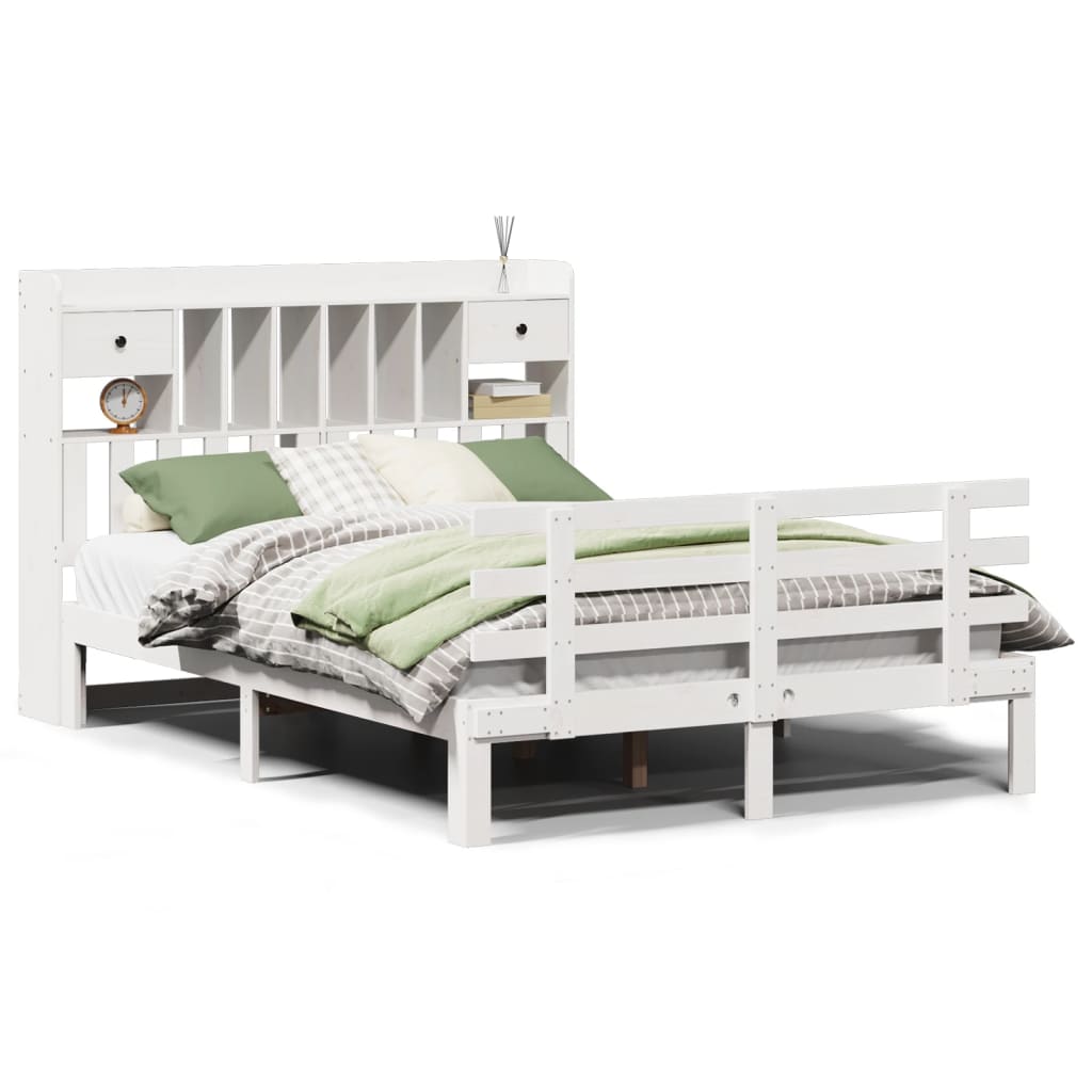 Bed met boekenkast zonder matras grenenhout wit 140x190 cm