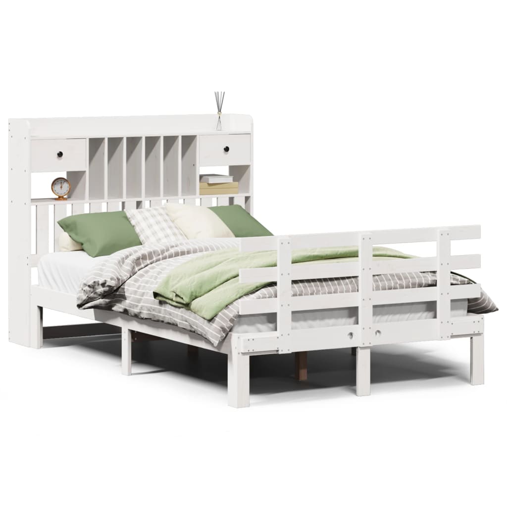 Bed met boekenkast zonder matras grenenhout wit 120x200 cm