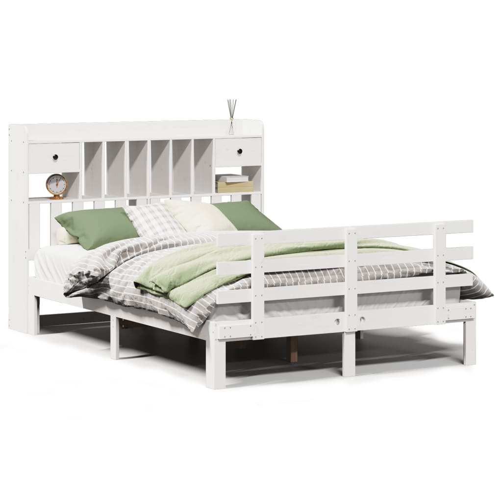 Bed met boekenkast zonder matras grenenhout wit 150x200 cm