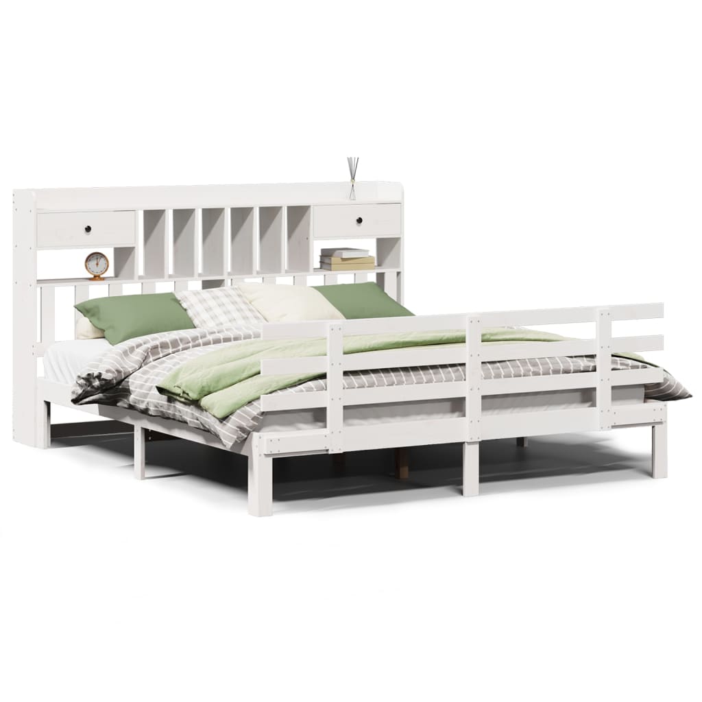 Bed met boekenkast zonder matras grenenhout wit 180x200 cm