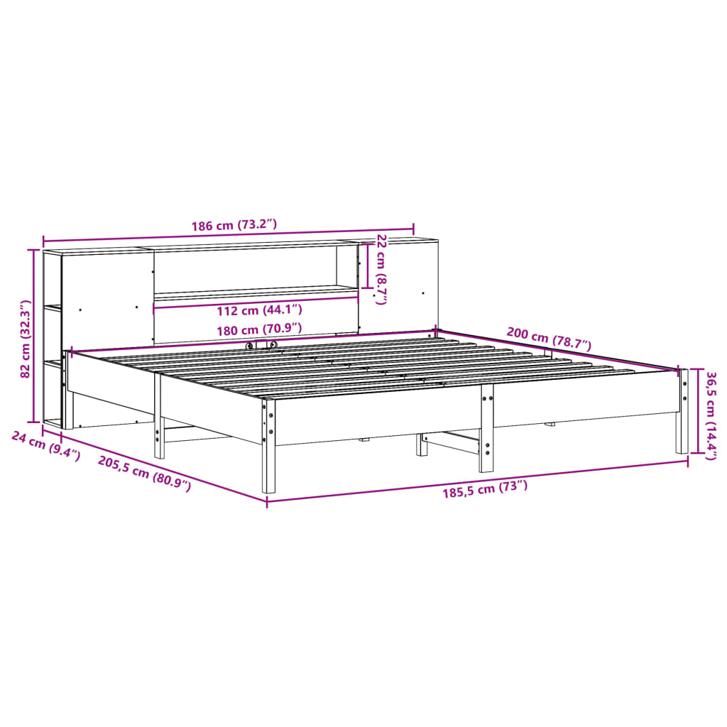 Bed met boekenkast zonder matras grenenhout wasbruin 180x200 cm Bedden & bedframes | Creëer jouw Trendy Thuis | Gratis bezorgd & Retour | Trendy.nl