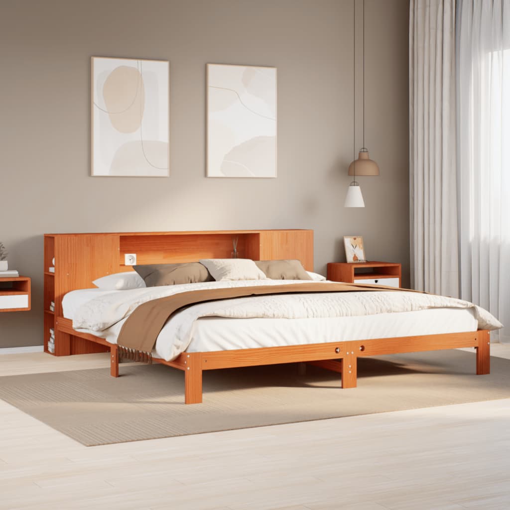 Bed met boekenkast zonder matras grenenhout wasbruin 180x200 cm Bedden & bedframes | Creëer jouw Trendy Thuis | Gratis bezorgd & Retour | Trendy.nl