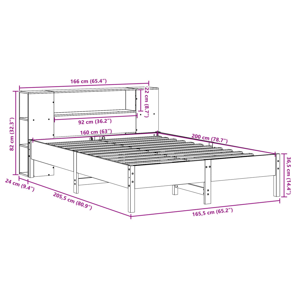 Bed met boekenkast zonder matras massief grenenhout 160x200 cm Bedden & bedframes | Creëer jouw Trendy Thuis | Gratis bezorgd & Retour | Trendy.nl