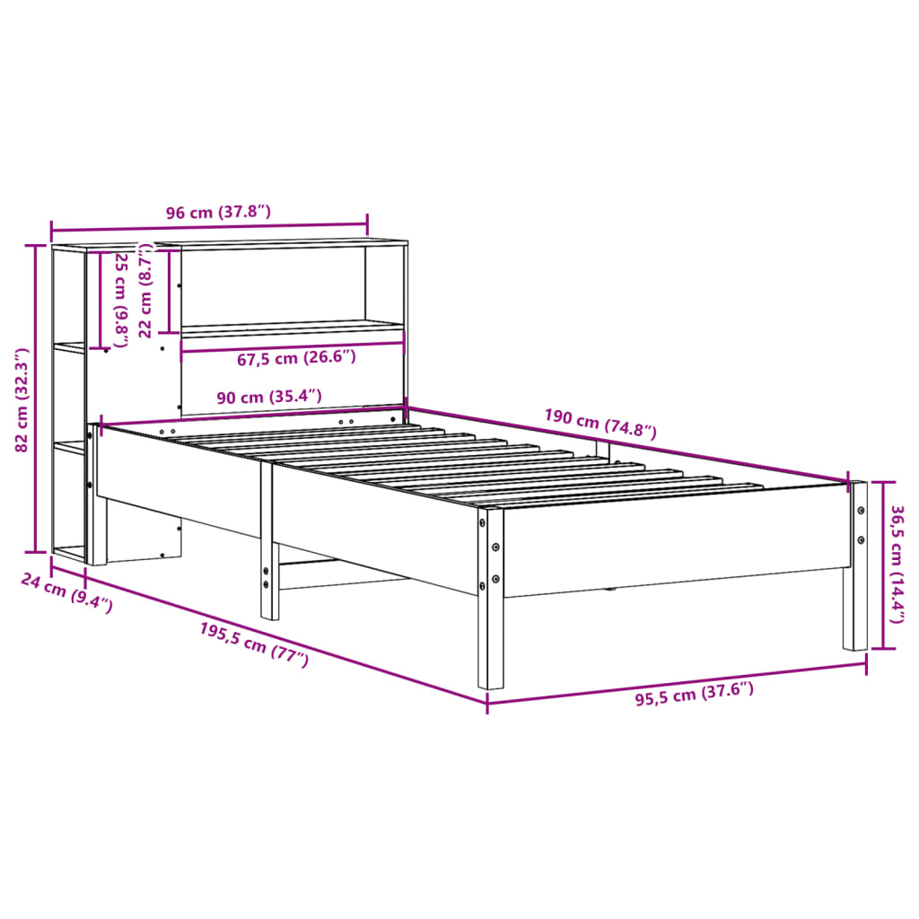 Bed met boekenkast zonder matras grenenhout wasbruin 90x190 cm Bedden & bedframes | Creëer jouw Trendy Thuis | Gratis bezorgd & Retour | Trendy.nl