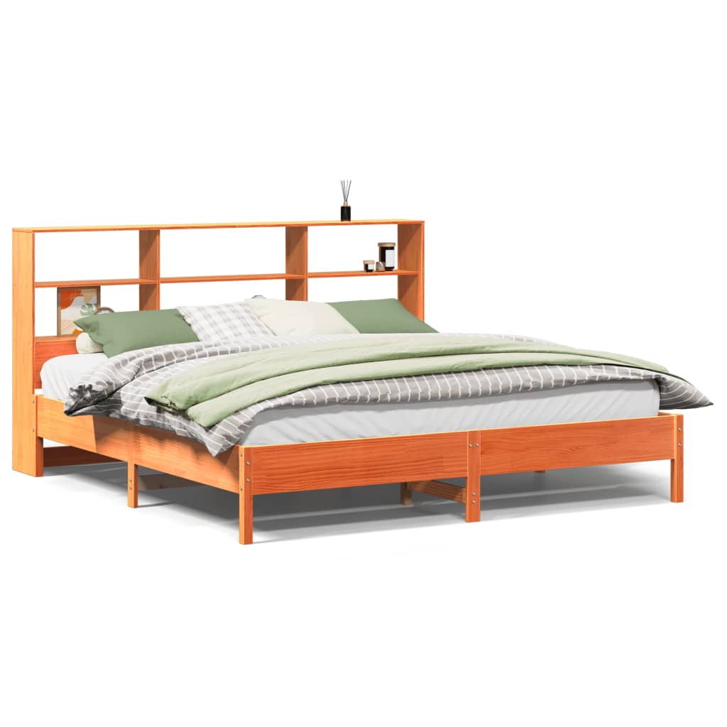 Bed met boekenkast zonder matras grenenhout wasbruin 200x200 cm Bedden & bedframes | Creëer jouw Trendy Thuis | Gratis bezorgd & Retour | Trendy.nl