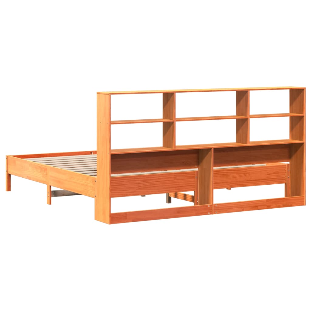 Bed met boekenkast zonder matras grenenhout wasbruin 200x200 cm Bedden & bedframes | Creëer jouw Trendy Thuis | Gratis bezorgd & Retour | Trendy.nl