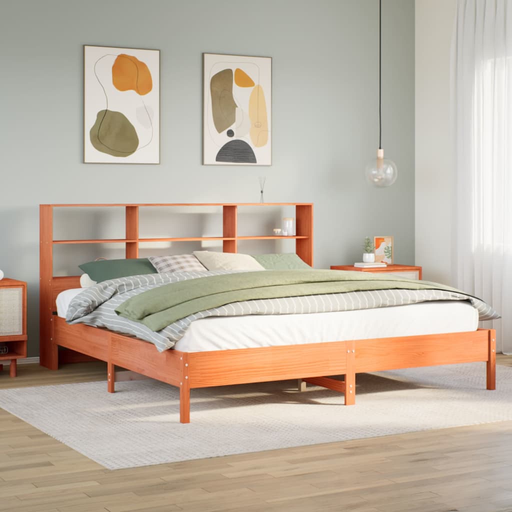 Bed met boekenkast zonder matras grenenhout wasbruin 200x200 cm Bedden & bedframes | Creëer jouw Trendy Thuis | Gratis bezorgd & Retour | Trendy.nl