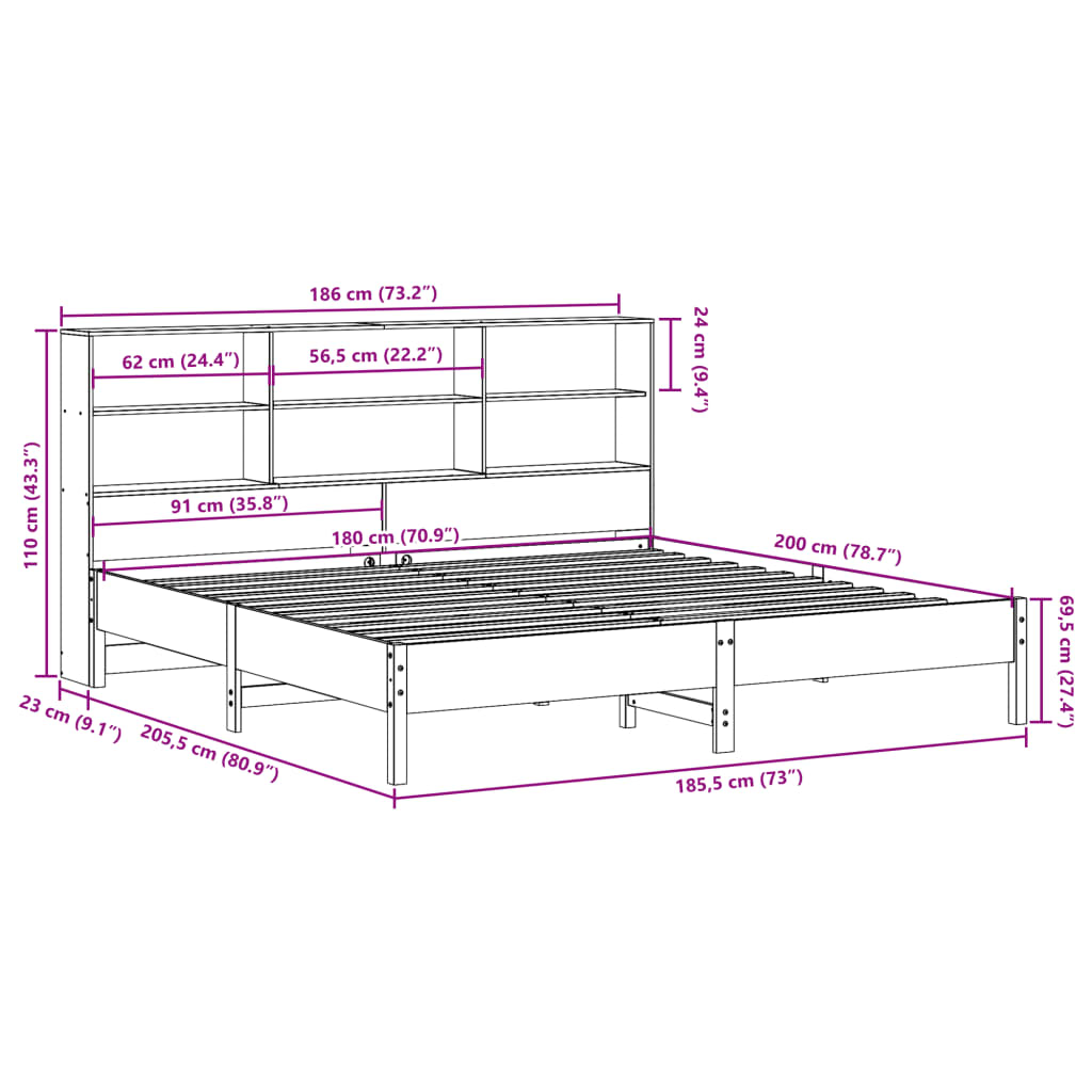 Bed met boekenkast zonder matras massief grenenhout 180x200 cm Bedden & bedframes | Creëer jouw Trendy Thuis | Gratis bezorgd & Retour | Trendy.nl