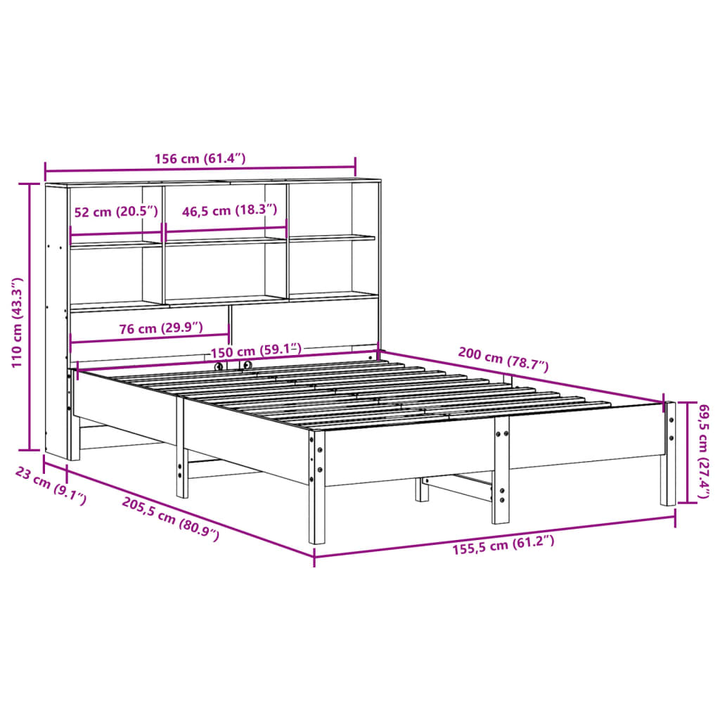 Bed met boekenkast zonder matras grenenhout wit 150x200 cm Bedden & bedframes | Creëer jouw Trendy Thuis | Gratis bezorgd & Retour | Trendy.nl