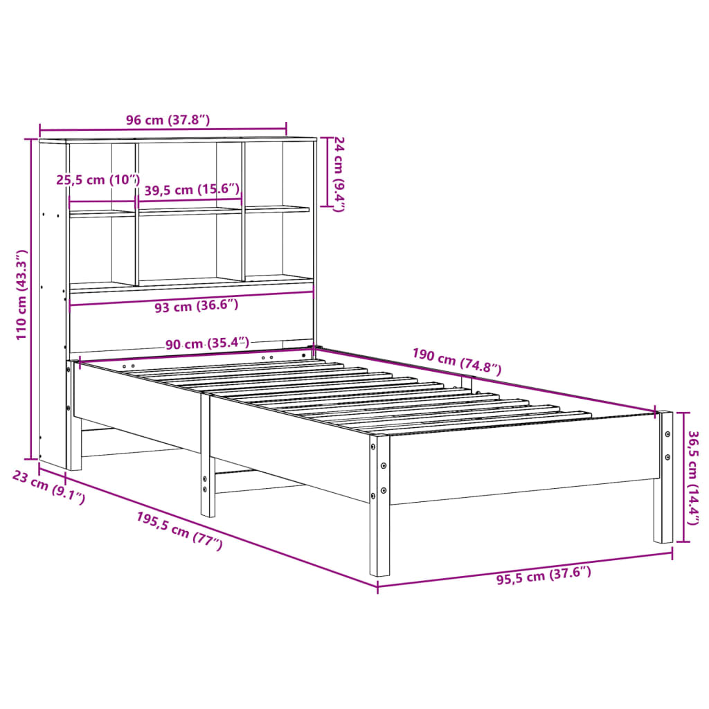 Bed met boekenkast zonder matras massief grenenhout 90x190 cm Bedden & bedframes | Creëer jouw Trendy Thuis | Gratis bezorgd & Retour | Trendy.nl