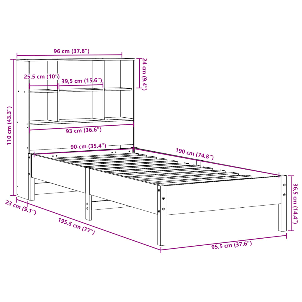 Bed met boekenkast zonder matras grenenhout wasbruin 90x190 cm Bedden & bedframes | Creëer jouw Trendy Thuis | Gratis bezorgd & Retour | Trendy.nl