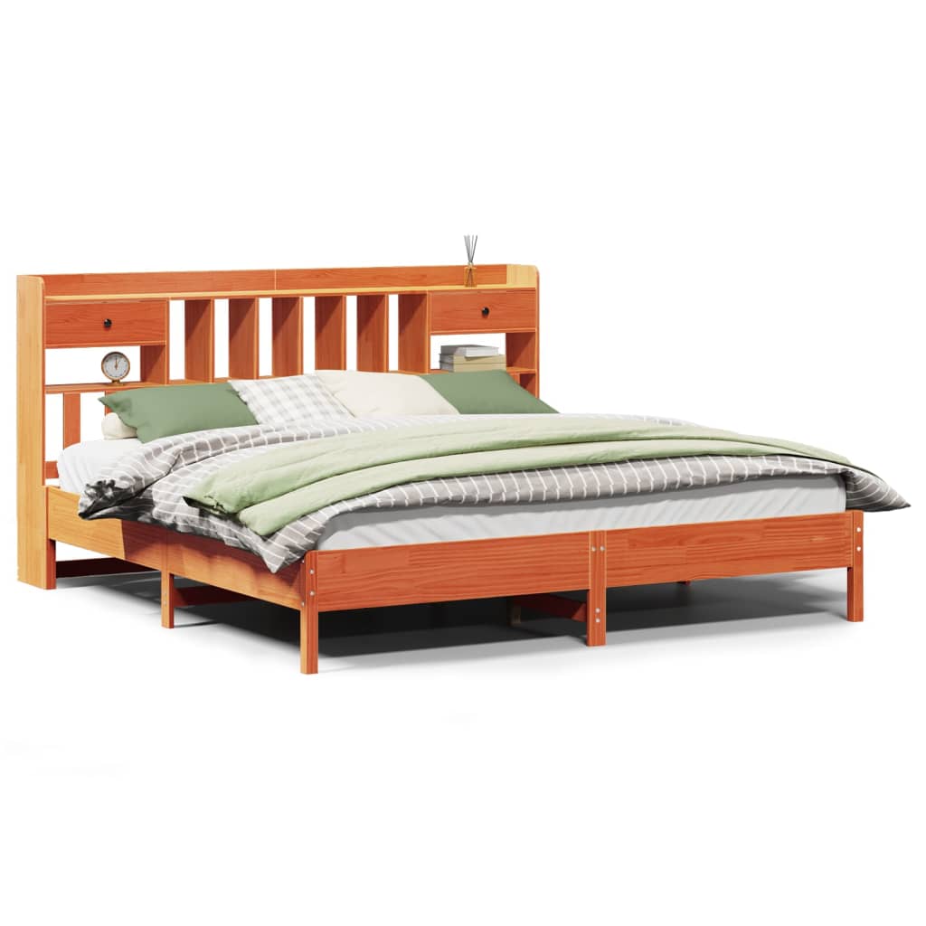 Bed met boekenkast zonder matras grenenhout wasbruin 200x200 cm Bedden & bedframes | Creëer jouw Trendy Thuis | Gratis bezorgd & Retour | Trendy.nl