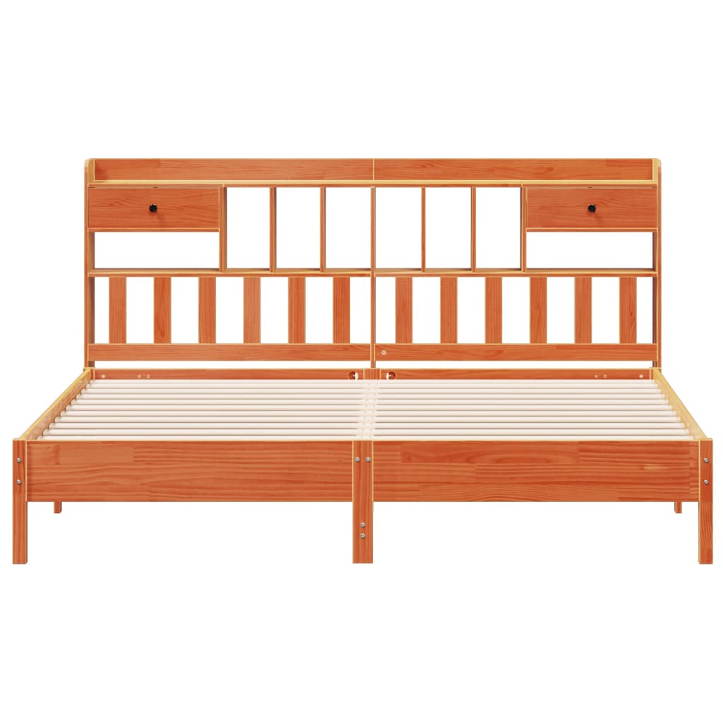 Bed met boekenkast zonder matras grenenhout wasbruin 200x200 cm Bedden & bedframes | Creëer jouw Trendy Thuis | Gratis bezorgd & Retour | Trendy.nl