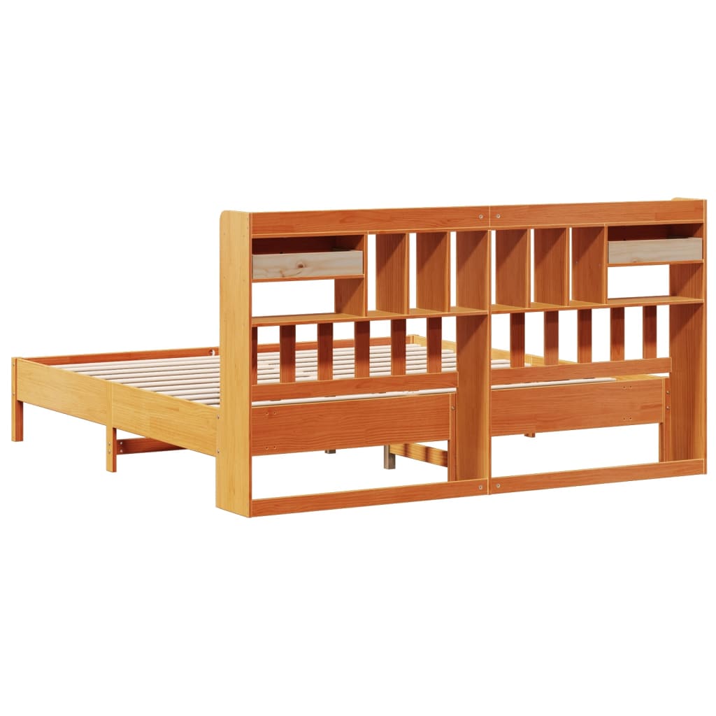 Bed met boekenkast zonder matras grenenhout wasbruin 200x200 cm Bedden & bedframes | Creëer jouw Trendy Thuis | Gratis bezorgd & Retour | Trendy.nl