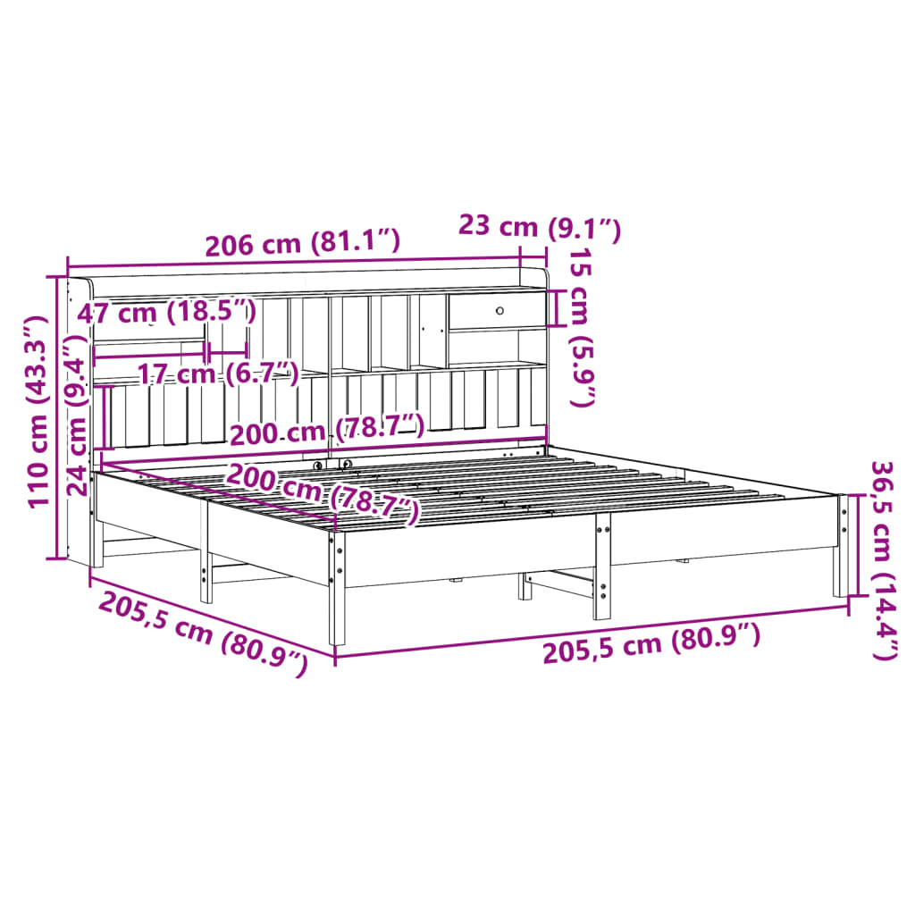 Bed met boekenkast zonder matras grenenhout wasbruin 200x200 cm Bedden & bedframes | Creëer jouw Trendy Thuis | Gratis bezorgd & Retour | Trendy.nl